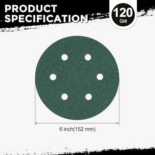 50Pcs Sanding Disc 6Inch 120Grit 6 Hole Sandpapers Green - color: Green, size: 6 Inch(120 Grit)