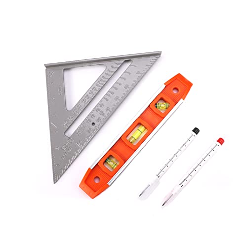 Rafter Square and Torpedo Level Set,Carpentry Squares, Magnetic Leveler Tool with Different Bubbles/45°/90°/180°Measuring Woodworking Square,Aluminum Rafter Square, Carpenters Square(Silver) - color: Silver