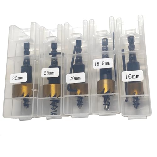 5 Pcs HSS Titanium Hole Saw Kit 5/8" to 1-3/16" Metal Hole Cutter Drill Bits for Steel Iron Aluminum Plastic with 5 Allen Wrenches Included