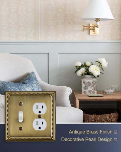 Switch Plates Outlet Covers, 1-Pack Antique Brass Metal Wall Plate - color: Antique Brass, size: 1 Toggle/1 Duplex 1PK