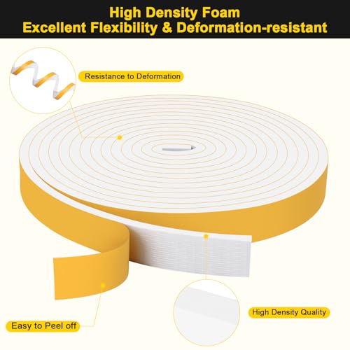 Strong Adhesive Foam Seal Strip, Multi-Gap Sealing, Cut Energy Bills - color: White, size: 1 In x 1/4 In x 33Ft