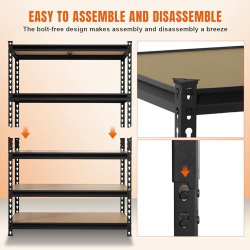 Big RED Storage Shelving Unit, 5-Tier Adjustable, Heavy Duty Metal Garage Shelves/Utility Rack for Kitchen, Pantry, Basement, Bathroom, Laundry - 2,000 lbs Capacity, Black, 72" H x 48" W x 18" D