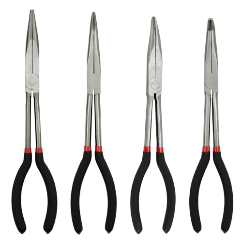 4-Piece 11" Extra Long Nose Pliers Set with Insulated Comfort Grip Handles - size: 4 Pieces - 11" - Straight/25°/45°/90°