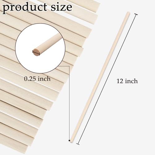 KTOJOY 25PCS Dowel Rods Wood Sticks Wooden Dowel Rods - 1/4 x 12 Inch Precut Dowels for Crafting, Hardwood Dowel Rod Assortment, Wooden Rod Sticks Doweling Rods, Cake Dowels for Tiered Cakes