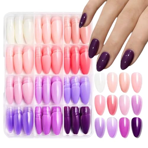 12 Color Press on Nails Medium Almond Fake Nails Solid Color False Nail Pink Purple Glue on Nails Glossy Full Cover Reusable Artificial Acrylic Stick on Nail for Women Manicure 288 Pcs - color: Style-29