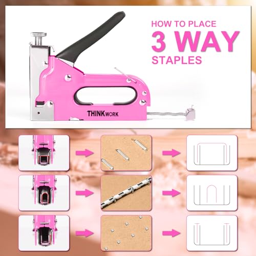 THINKWORK 3-in-1 Light Pink Staple Gun for Upholstery & Wood DIY - color: Light Pink