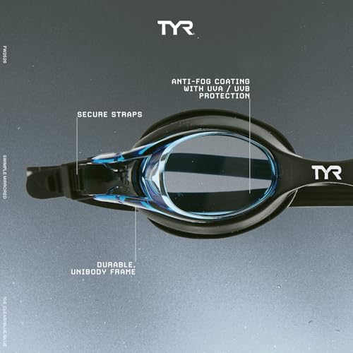 TYR Kids' Swimple Goggles - Colorful Swim Goggles for Beginners - color: Blue/Black