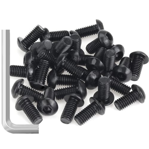 35 Pieces M6 x 12mm Button Head Socket Cap Screws, Thread Pitch 1.0mm, Sutemribor M6 Black Screws, 10.9 Grade Alloy Steel, Black Oxide Finish, Fully Threaded - size: M6 x 12mm, style: Button Head