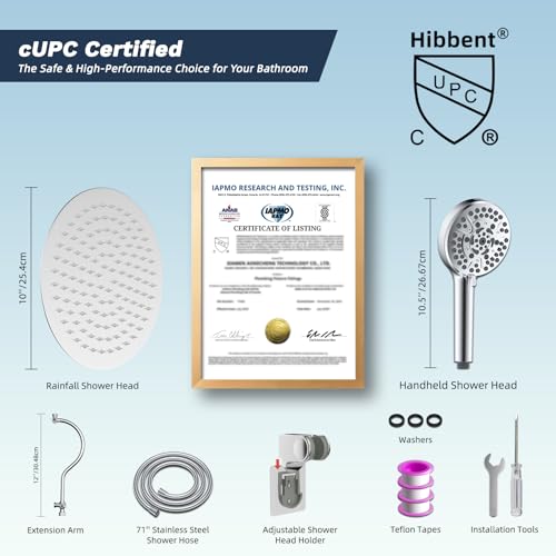 Hibbent All Metal cUPC Certified Shower Head, 10'' Rainfall Shower Head - color: Chrome, style: Round 10''
