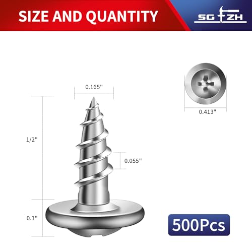 #8 x 1/2" Wood Screw 500Pcs 410 Stainless Steel Standard Thread Truss Head Fast Self Tapping by SG TZH - color: Silver - Stainless Steel, size: #8 x 1/2"
