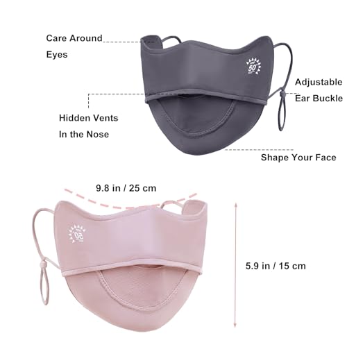 2Pcs UV Face Mask, Sun Masks for Women, Cooling Breathable Face Cover for Outdoors, Washable Reusable - color: Pink, Dark Grey