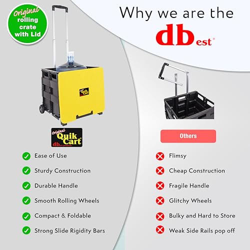 dbest Products Quik Cart Standard Collapsible Rolling Crate - Yellow Lid - color: Yellow, style: Standard