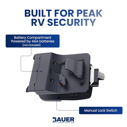 Bauer NE Bluetooth Keyless Entry Door Lock with Handle, Close Field Technology, Essential Camper Must Haves, Secure Trailer, Durable RV Door Latch, Convenient RV Lock Keyless Entry