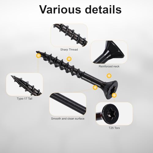 Deck Screws #8X1-1/2’’, T25 Star Torx Drive Flat Head Wood Screws, Black, 5lb - color: Black, size: 8X1-1/2’’
