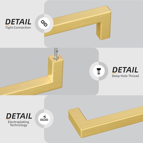 Goldenwarm 5 Pack 3-3/4 in Gold Cabinet Handles Square Drawer Pulls - color: Gold, size: 3 3/4 Inch Hole Center