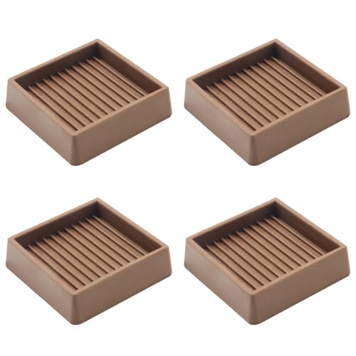 2.5X2.5 Square Rubber Caster Cups, Non Slip Furniture Pads - 4 Pack - size: 2.5" x 2.5"-Brown