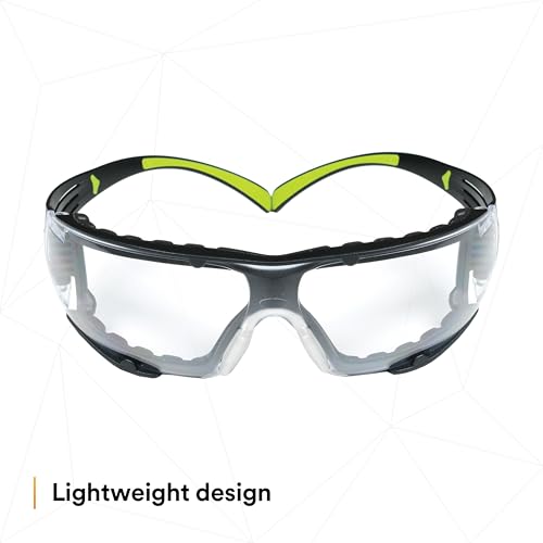 3M Safety Glasses, SecureFit 400, Clear Lens, Green/Black Frame,Foam Gasket - color: Clear Lens, Green/Black Frame With Gasket, size: Single, style: Anti-fog, Anti-scratch