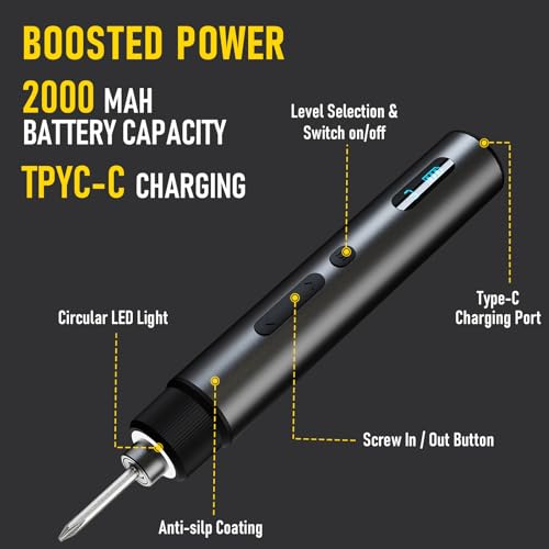 Electric Screwdriver Cordless, Max 7Nm Mini Electric Screwdriver 3-Speed Torque, 5V Power Screwdriver Set with 29 S2 Bits and Magnetic Case for Household Electronics Repair DIY