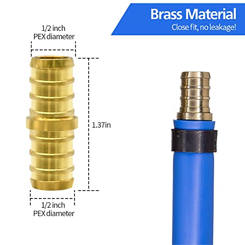 45pcs 1/2" PEX Fittings, Elbow TEE Straight Couplings Set, PEX Brass Crimp Fitting Combo with Tees, Elbows, Straights | for PEX Pipe - size: 1/2"-45pcs