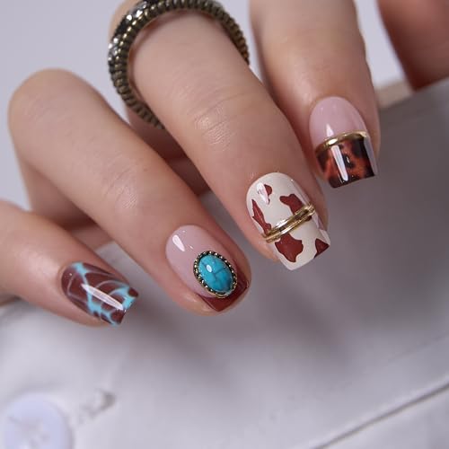 CurvLife Short Square Glitter Press On Nails, Velvet Stardust Burgundy - color: Desert Jewel