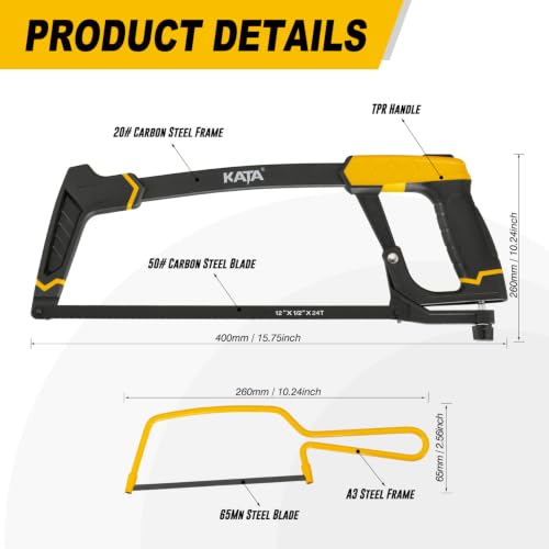 KATA 12" High Tension Hacksaw Set, 6" Mini Hacksaw, 10 Extra Blades - size: 12" Hacksaw Set
