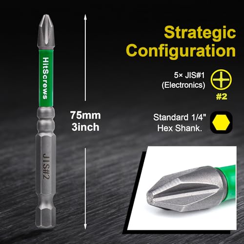 JIS Screwdriver #2 Magnetic Anti-Slip Impact Driver Bits 3 inch - 5 PCS - size: JIS #2-3"