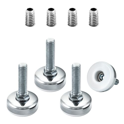 POWERTEC Threaded Leveling Feet 4PK with 3/8"-16 Threaded Inserts, Heavy Duty Adjustable Furniture Levelers with Large Nylon Foot for Cabinets, Benches, Tables & More (71189) - size: Leveling Feet Insert, Set of 4