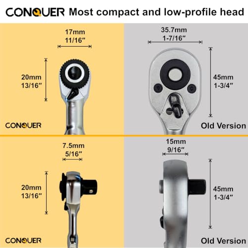CONQUER 1/4" Mini Ratchet Wrench Low Profile Dual Head - style: Dual Ratchet Socket