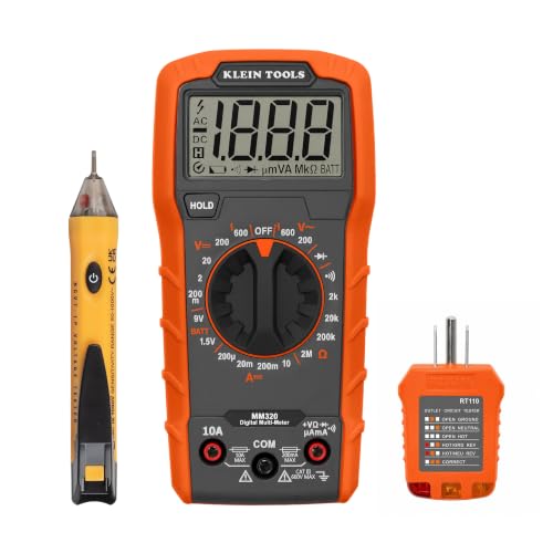 Klein Tools 69149P Electrical Test Kit with Digital Multimeter, Non-Contact Voltage Tester and Electrical Outlet Tester, Leads and Batteries - size: Manual-Ranging Kit