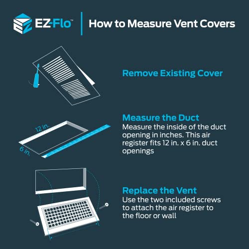 EZ-FLO 12 x 6 Inch (Duct Opening) Air Vent Cover for Wall or Ceiling, Two-Way Ventilation Register, Solid Steel HVAC Register Cover, White, 61612 (Pack of 2) - size: 12 in. x 6 in. (Pack of 2)