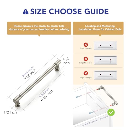 Ravinte Brushed Nickel Kitchen Pulls Cabinet Handles 6-1/4 Inch 5 Pack - color: Brushed Nickel, size: 6-1/4 Inches Hole Center