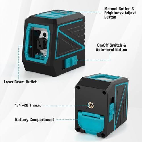 Laser Level with Tripod, 100 feet Green Cross Line Self Rotary Leveling Laser Level, Vertical and Horizontal Line, Rotatable 360 Degree, Manual Self leveling and Pulse Mode,IP54 Waterproof & Battery - color: Wathet