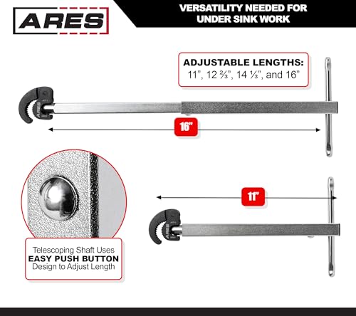 ARES 33001 11-16-In Telescopic Basin Wrench - Adjustable 1-3/8-In Jaw - size: Telescopic Basin Wrench