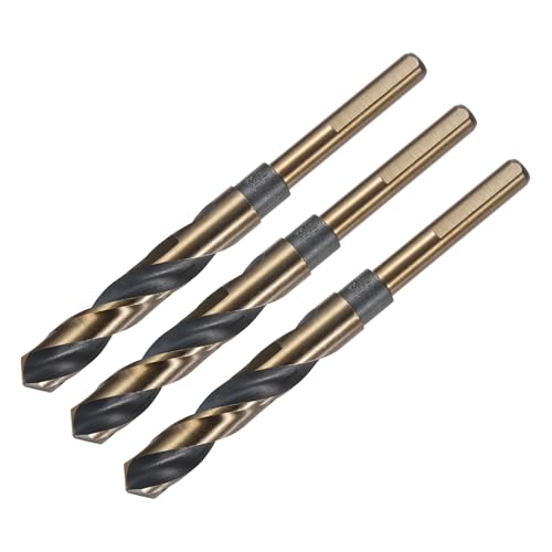 uxcell 3pcs Reduced Shank Twist Drill Bits 14.5mm Black Nitride & Gold Titanium Coated High Speed Steel 4341 with 10mm Shank for Stainless Steel Alloy Metal Plastic Wood - size: 14.5mm x 10mm