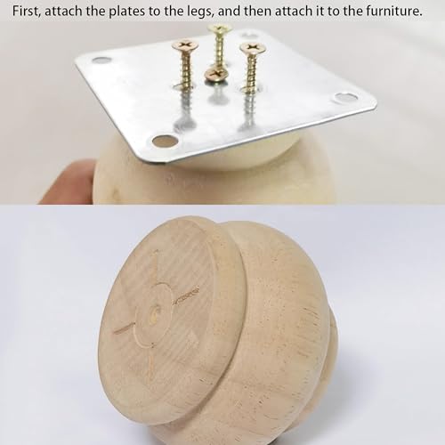 2 Inch Wooden Furniture Legs, Solid Wood Unpainted Replacement Furniture Legs, Cabinet Legs/Desk/Sofa/Bookcase Bun Feet, DIY Wooden Round Legs with Mounting Plate & Screws Set of 4 (2 Inch) - size: 2 Inch