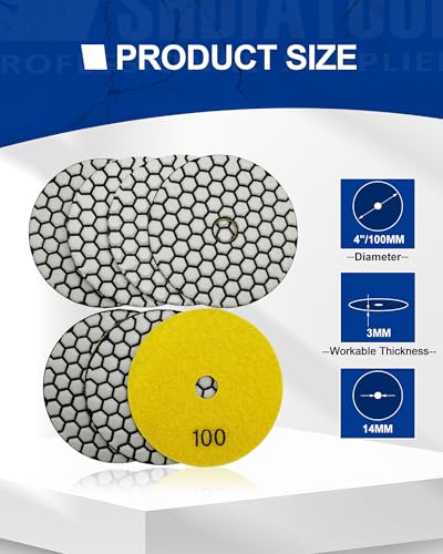 SHDIATOOL 4-Inch Dry Diamond Polishing Pads Grit 100 Diamond Sanding Pads Grinding Pads for Granite Marble Stone 7Pcs/1set - style: Grit 100