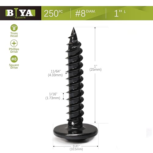 Black Wood Screws,#8×1 inch 250Pcs Black Truss Head Wood Cabinet Screws - color: Black, size: #8×1"