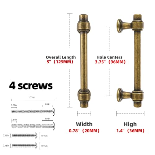 10 Pack Antique Brass Cabinet Pulls 3-3/4 Inch(96mm) Kitchen Cabinet Handles Cabinet Hardware for Drawer Pulls - color: Antique Brass, size: 3-3/4' Hole Center(96mm)