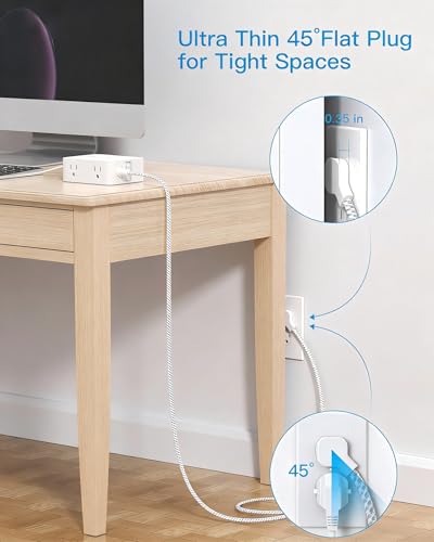 PD30W USB C Power Strip Surge Protector 10Ft, 1080J Desk Charging Station - color: White&Gray, size: 10ft