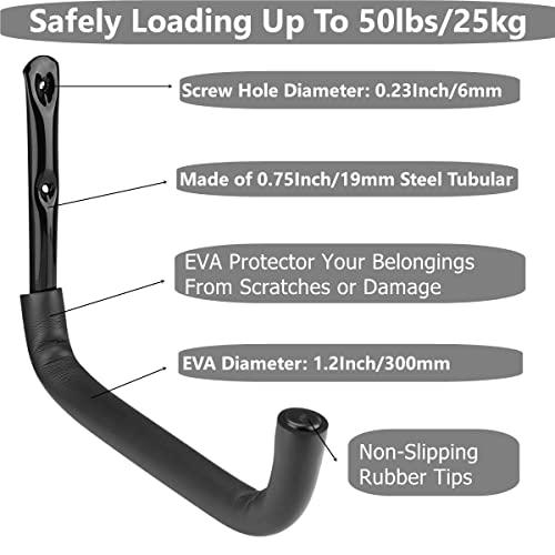 6 Pack Garage Storage Hooks Heavy Duty, 12.7Inch Wall Mount Storage Utility Hanger - size: 9.2inch x 12.7inch