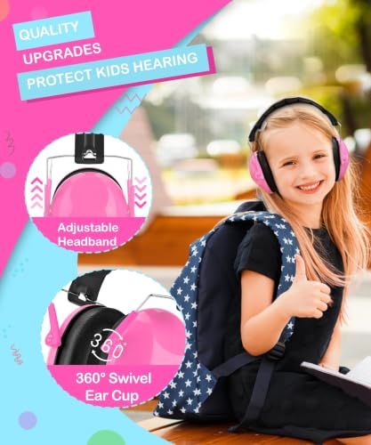 ZOHAN 032 Kids Noise Cancelling Headphones - 25dB NRR Kids Ear Protection, Hearing Protection Safety Ear Muffs for School Monster Truck Fireworks Traveling Studying Concerts Autism - Hot Pink - color: 1pack - Pink 2.0