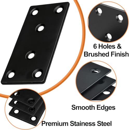 20 Pack 4x2 Inch Black Flat Mending Plates Metal Straight Bracket Brace Stainless Steel Mending Joining Plates with Screws, Heavy Duty Fixing Brackets for Wood Furniture Shelves Repair - size: 4 x 2Inch Black Flat Bracket