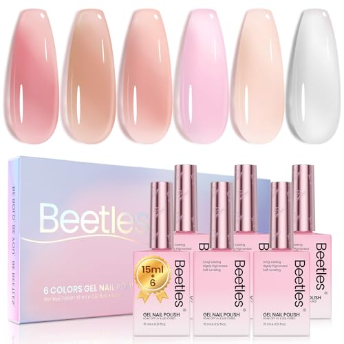 Beetles Nude Pink Gel Nail Polish, 6 Colors 15ML Full Size Jelly Nail Gel - color: 15ML*6-Ultimate Monochrome