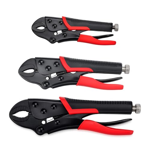 3pcs Locking Pliers Set, 5inch 7inch 10inch Curved Jaw Locking Pliers with Anti-slip Handle Heavy Carbon Steel Vice Grip for Clamping Twisting Welding - size: 5inch+7inch+10inch 3 pcs