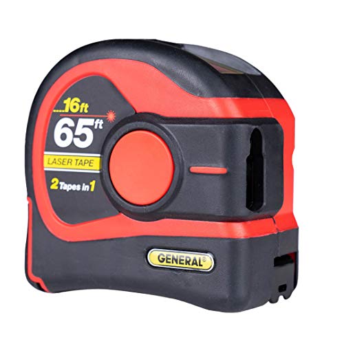 General Tools LTM2X Laser Tape Measure 2-in-1, 65 Ft Laser Measure and 16 Ft Tape Measure with Large, Easy Read Backlit Digital Display, Red (LTM2X-RD-Q)