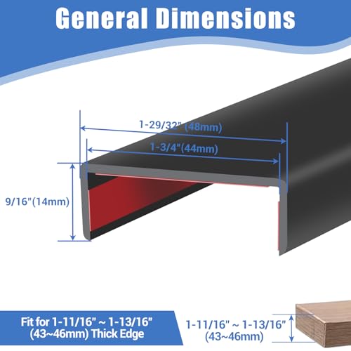 Rubber Edge Trim, 1-3/4 inches Self-Adhesive U Channel Edge Protector for Woods, Flexible U Shaped Peel and Stick Edge Banding, Edge Guard, Fit 1.75"(44mm), 20Ft, Black - size: Fit 1-3/4"- L20‘