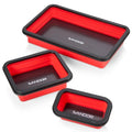 Collapsible Magnetic Parts Tray Set - 3 Different Size Tool Trays- Red - color: Red