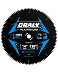 CRALY 14 Inch 120 Teeth Aluminum and Non-Ferrous Metal Cutting Circular Saw Blade, 1 Inch Arbor, Carbide Tipped, Thin Kerf, Black Ice™, for Thin Aluminum, Plastic, Composite(C14120AL) - size: 14", 1" arbor, 120T