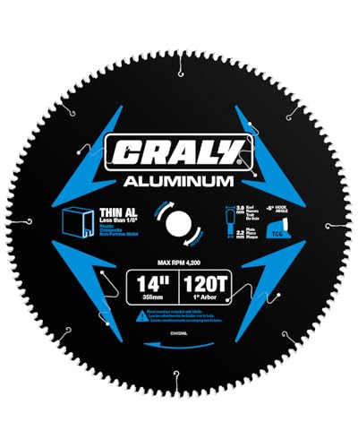 CRALY 14 Inch 120 Teeth Aluminum and Non-Ferrous Metal Cutting Circular Saw Blade, 1 Inch Arbor, Carbide Tipped, Thin Kerf, Black Ice™, for Thin Aluminum, Plastic, Composite(C14120AL) - size: 14", 1" arbor, 120T