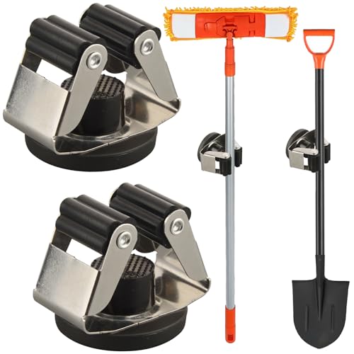 MUTUACTOR Magnetic Broom Holders,2PCS Anti-scratch Magnetic Mount Broom Holder with Rubber Grippers, 12lbs Heavy Duty Magnetic Tool Holders for Work Garage Laundry Kitchen RV Van Accessories - style: Anti-slip,Black&Silver,2PCS